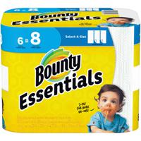 Bounty Essentials Select-A-Size Paper Towels, White, 6 Big Rolls = 8 Regular Rolls