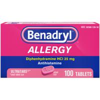 Benadryl Allergy Ultratab Tablets 25mg 100 Count 100 ct